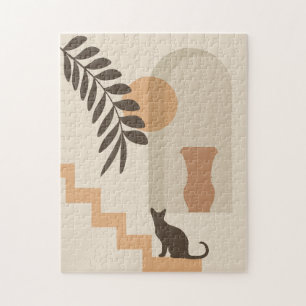 Puzzle Vase Chat Feuille Escalier, Art Géométrique Abstra