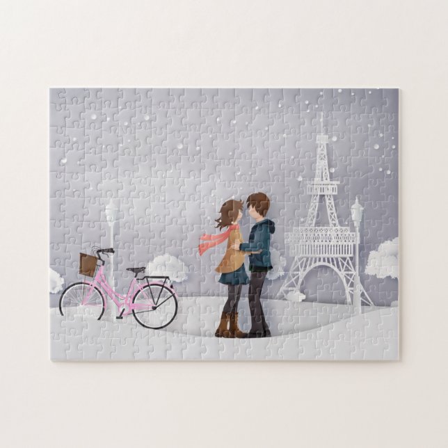 Puzzle Vélo rose Paris Couple (Horizontal)