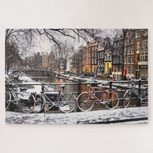 Puzzle Vélos dans la neige à Amsterdam