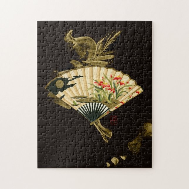 Puzzle Ventilateur oriental criblé au design floral (Vertical)