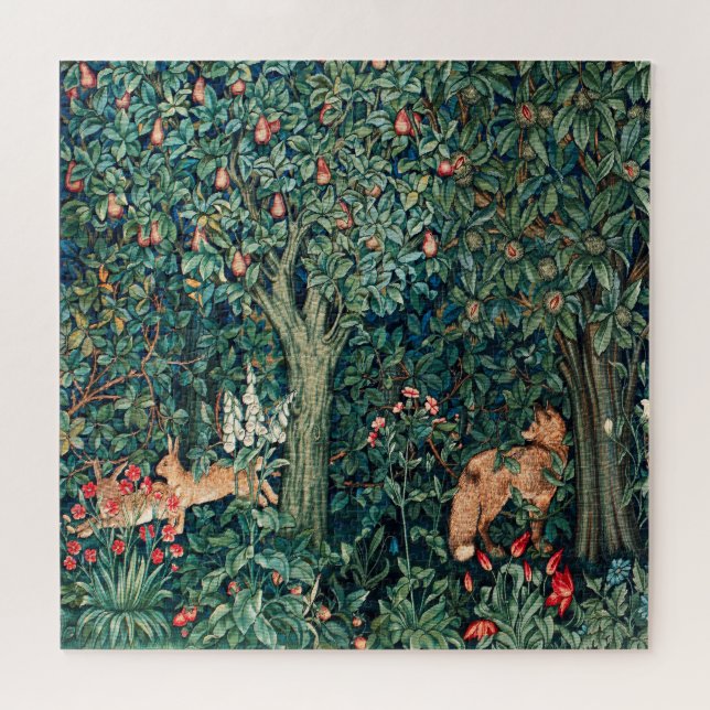 Puzzle VERDURE, Hares FORESTIERS, Renard, Liège vert (Horizontal)