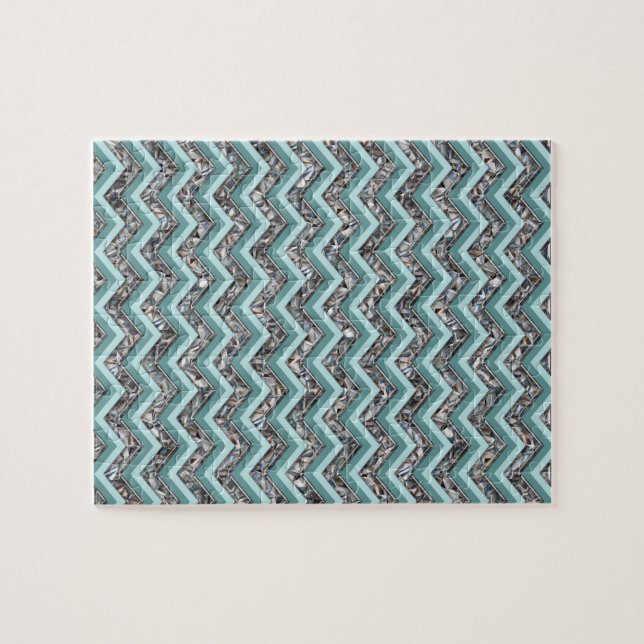 Puzzle Verre coupé foncé et Zigzag Turquoise (Horizontal)