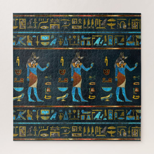 Puzzle Verre d'or d'Anubis, bleu et rouge égyptien (Vertical)