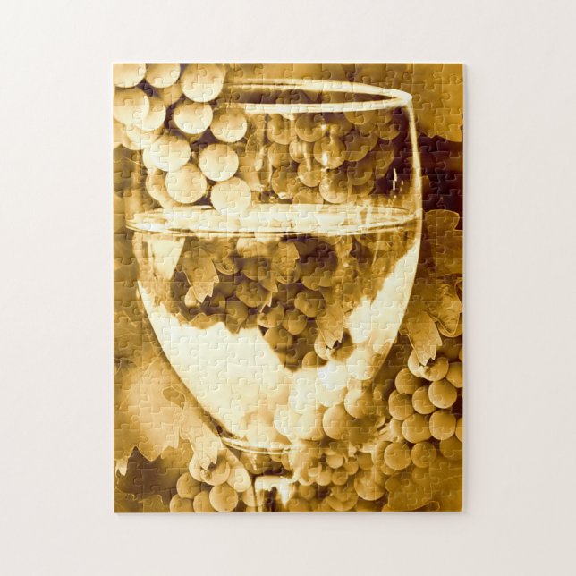 Puzzle Verre et raisins vintages Sepia (Vertical)