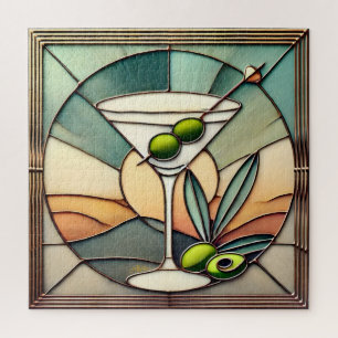 Puzzle Verre teinté du milieu du siècle 2 Martini olive