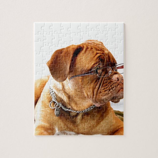 Puzzle verres de port de chien de dogue de bordeaux (Vertical)