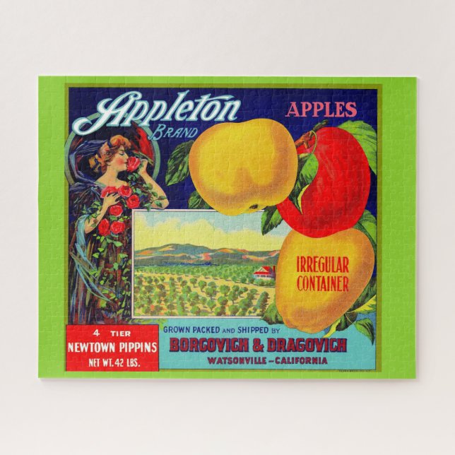 Puzzle vers 1900 Appleton Apples crate étiquette (Horizontal)