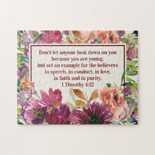 Puzzle Verset de la Bible florale corail Bourgogne