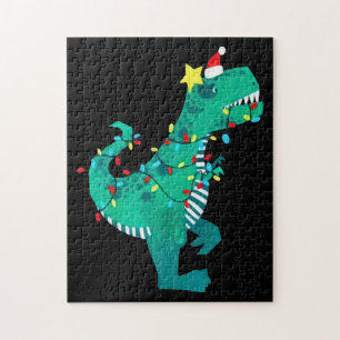 Puzzle Vert arc-en-ciel Dinosaur Rocher Noël hiver