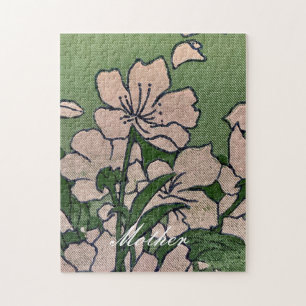 Puzzle Vert fleur rose
