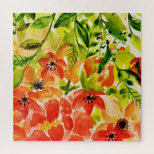 Puzzle Vert Fleurs de corail en fleurs sauvages Aquarelle (Vertical)