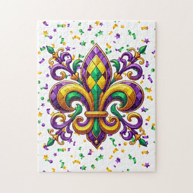 Puzzle Vert jaune pourpre Mardi Gras fleur de lis (Vertical)