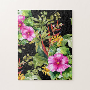 Puzzle Vert tropical Boho rose jaune floral