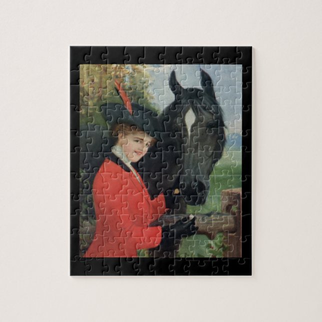 Puzzle Veste rouge équestre d'équitation de cheval (Vertical)