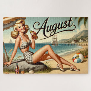 Puzzle Vibes Rétro de Pin-Up Fille au Bord de la Mer en A