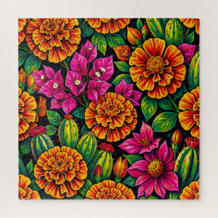 Puzzle Vibrant Orange Magenta Souci Cactus Tropical 