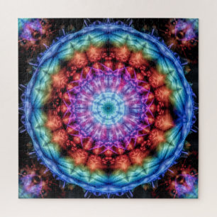 Puzzle Vibrant Tie Dye Kaleidoscope Rainbow Mandala