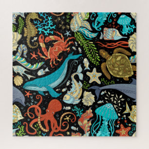 Puzzle Vie marine sauvage : vintage colorée.
