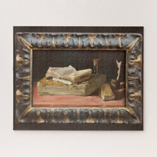 Puzzle Vie morte avec livres et sablier - peinture à l'hu