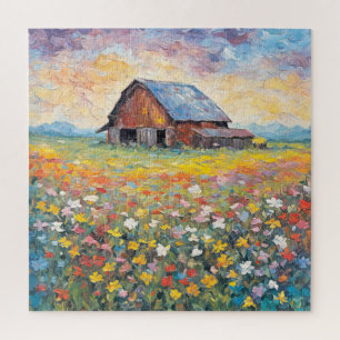 Puzzle Vieille Grange Dans Le Champ Fleur sauvage