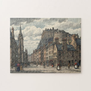 Puzzle Vieille ville d'Édimbourg estampe japonaise sur bo