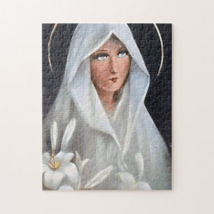 Puzzle Vierge Marie avec manteau blanc et lys