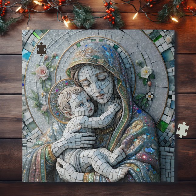 Puzzle Vierge Marie et bébé Jésus | Statue mosaïque (Créateur téléchargé)
