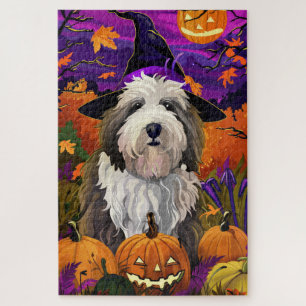 Puzzle Vieux anglais Sheepdog Halloween sorcier Citrouill