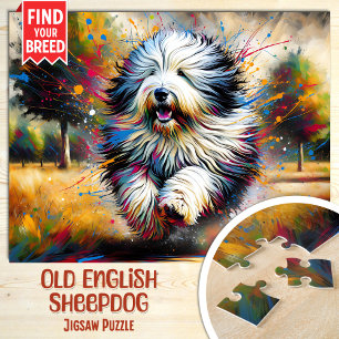 Puzzle Vieux anglais Sheepdog Portrait de chien d'art acr