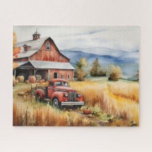 Puzzle Vieux camionnette et étable rouge à l'automne 16x2