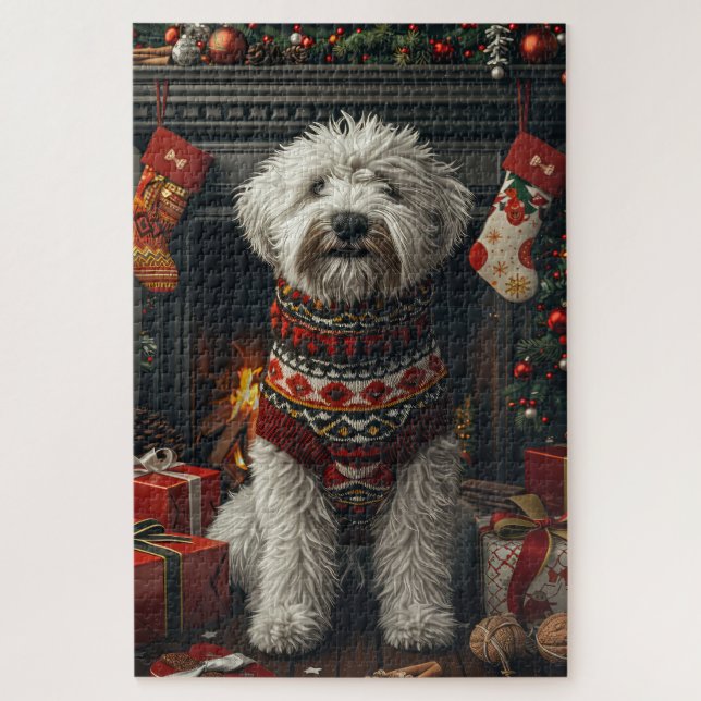 Puzzle Vieux Cheepdog Anglais Avec Cheminée Cadeau De Noë (Vertical)