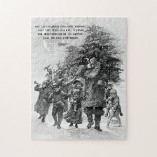 Puzzle Vieux Monde Père Noël et Enfants Monochrome