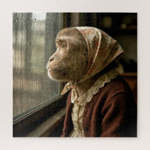 Puzzle Vieux singe regardant la pluie