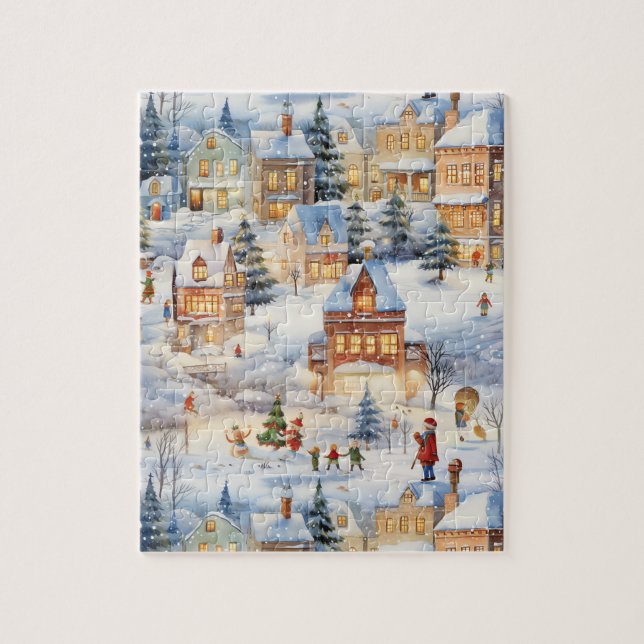 Puzzle Village de neige d'hiver (Vertical)