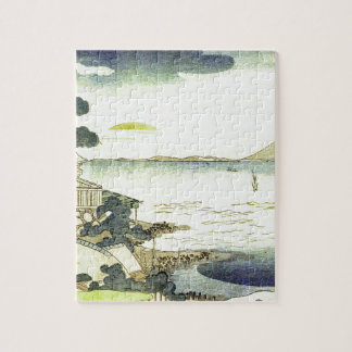 Puzzle Village japonais vintage par l'art de bois de