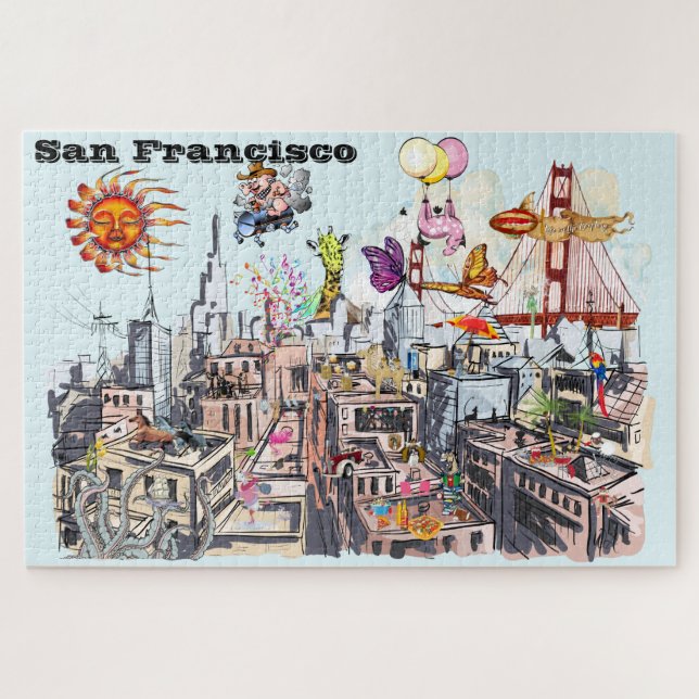 Puzzle Ville animée de San Francisco Surreal Pop Art (Horizontal)