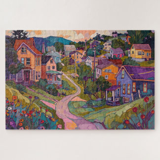 Puzzle Ville de colline endormie - Aquarelle