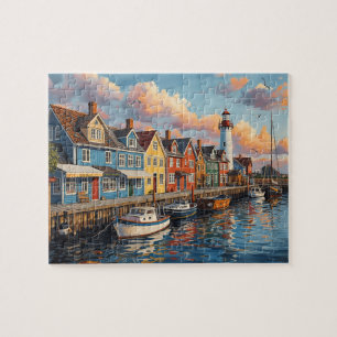 Puzzle Ville phare du port coloré