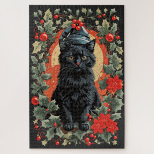 Puzzle Vintage assis Chat noir Thème de Noël