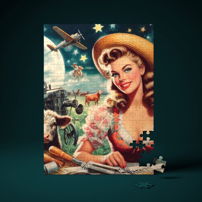 Puzzle Vintage Belle Ferme Fille (Créateur téléchargé)