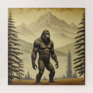 Puzzle Vintage Bigfoot dans les montagnes et les pins