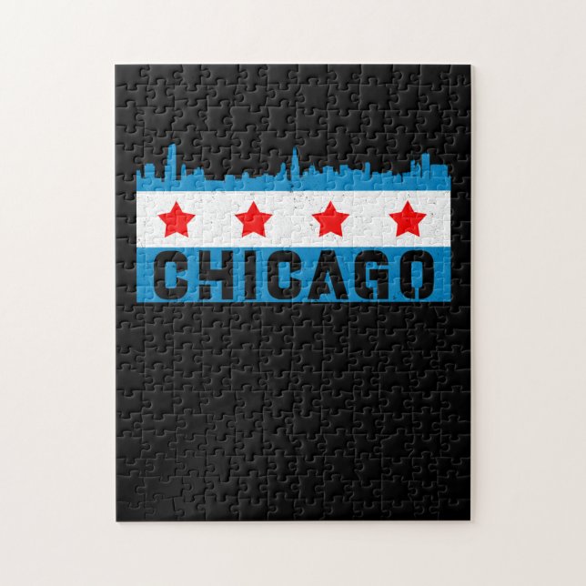 Puzzle Vintage Chicago Flag Skyline (Vertical)