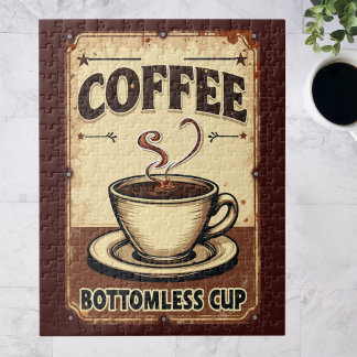 Puzzle Vintage Coffee Bottomless Cup Sign 