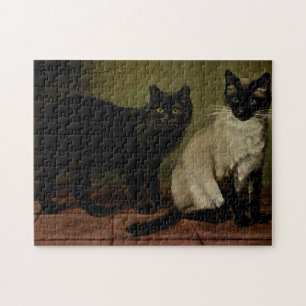 Puzzle Vintage Cute Cats Black Manx Siamese