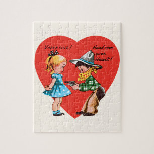 Puzzle Vintage Cute Valentine's Day, Girl with Cowboy