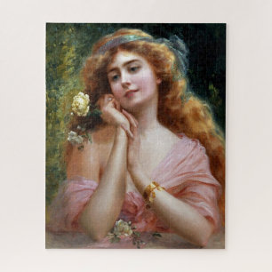 Puzzle Vintage Dame Élégante En Rose Avec Jaune