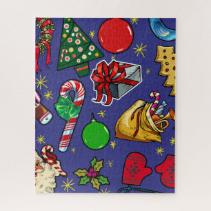 Puzzle Vintage de Noël rétro couleur bleu rouge vert