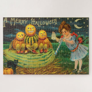 Puzzle Vintage fille d'Halloween avec Citrouilles
