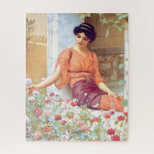 Puzzle Vintage Fille Italienne Superbe Avec Fleurs D'Été