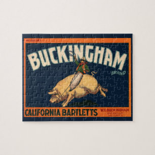 Puzzle Vintage Fruit Crate Étiquette Art Cowboy sur Pig R